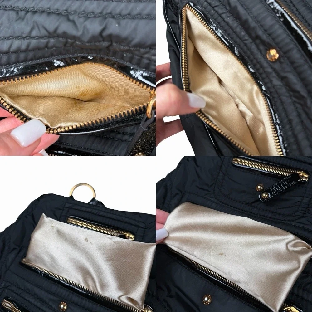 Tod's Tods Pashmy‎ Luna Black Nylon & Patent Leather Hobo w Zipper Detail
